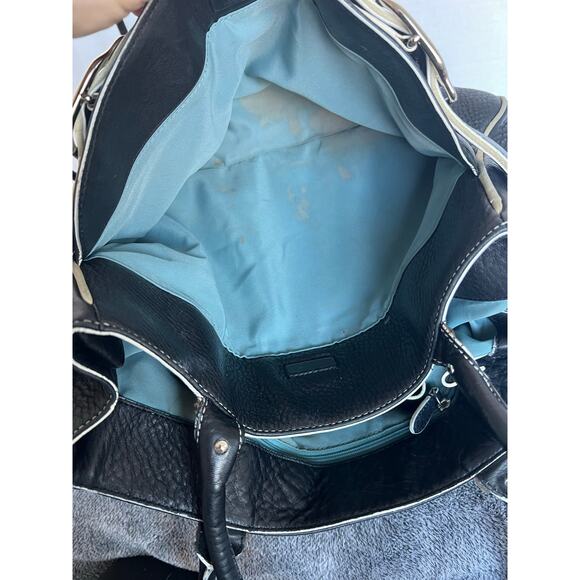 Cole Haan Stone Village Large Black Pebble Leather with Ivory Trim Shoulder Bag - Picture 11 of 13